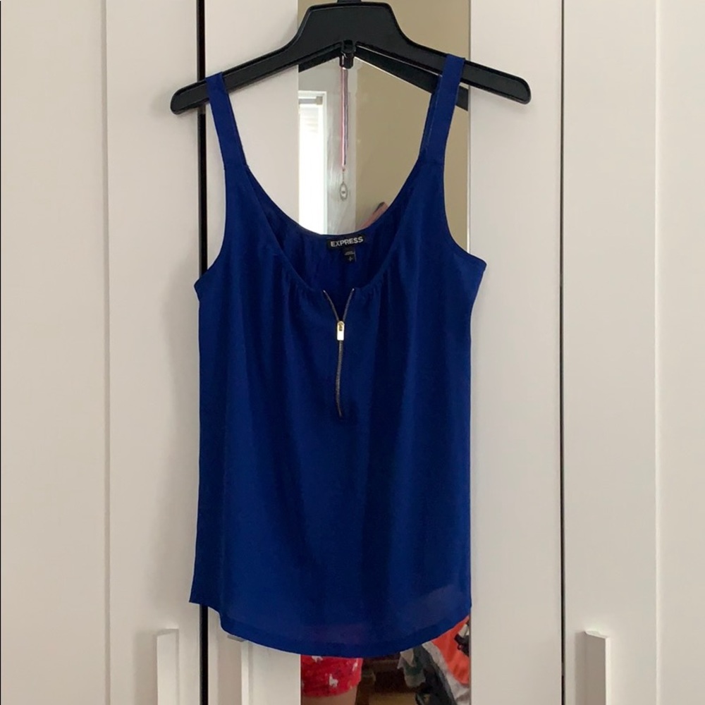 Blue tank with gold zipper